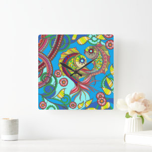 Colorful Fish & Floral Wall Clock