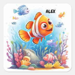 COLORFUL FISHES   SQUARE STICKER