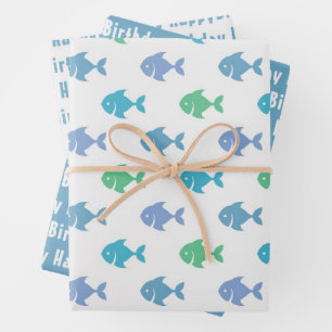Colorful fishes Wrapping Paper Flat Sheet Set of 3