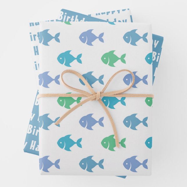 Colorful fishes Wrapping Paper Flat Sheet Set of 3 (In situ)