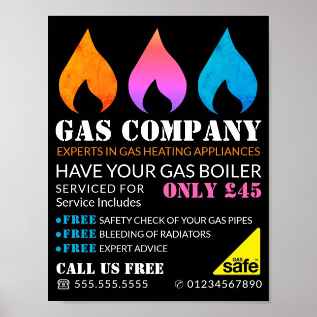 Colorful Flames, Gas Engineer & Supplier Advert Poster (Front)