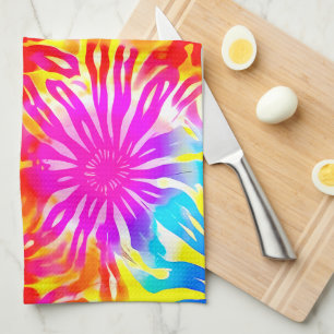COLORFUL FLAMMABLE TIE-DYE DESIGN TEA TOWEL