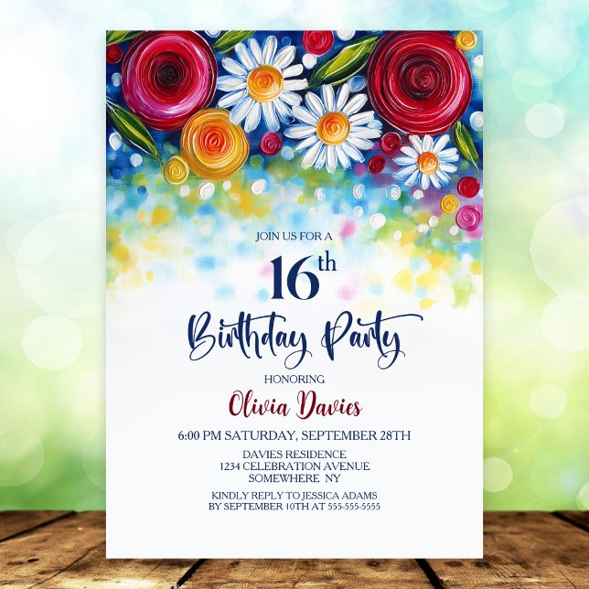 Colorful Floral 16th Birthday Party Invitation (Creator Uploaded)