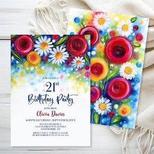 Colorful Floral 21st Birthday Party Invitation