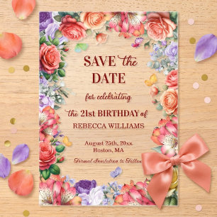 Colorful Floral 21st Birthday Save the Date Acrylic Invitations