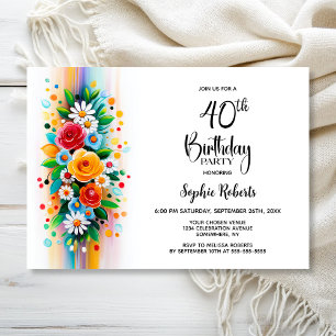 Colorful Floral 40th Birthday Party Invitation