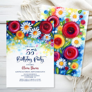 Colorful Floral 55th Birthday Party Invitation