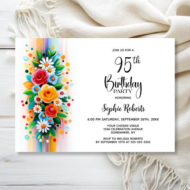 Colorful Floral 95th Birthday Party Invitation (Creator Uploaded)