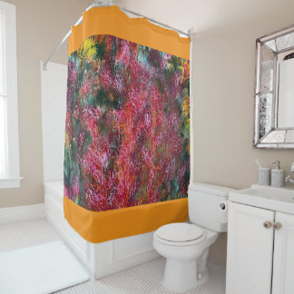 Colorful Floral Abstract with Orange Border Shower Curtain