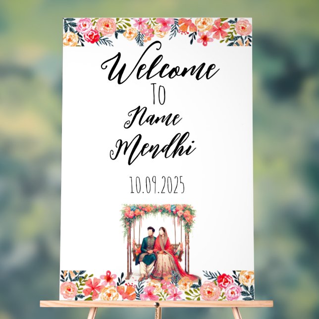 Colorful floral acrylic Mendhi sign  (Neutral)
