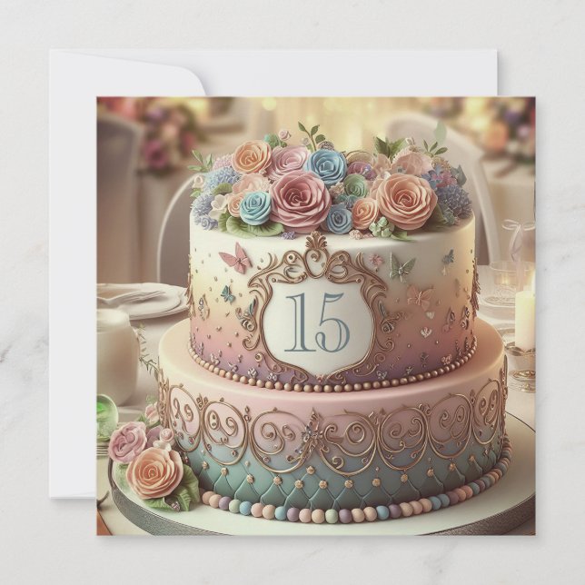 COLORFUL FLORAL ANNIVERSARY CAKE EDITABLE INVITATION (Front)