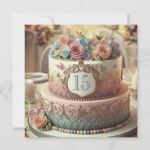 COLORFUL FLORAL ANNIVERSARY CAKE EDITABLE INVITATION