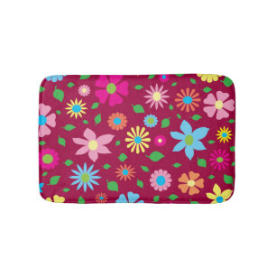 Colorful floral art bath mat