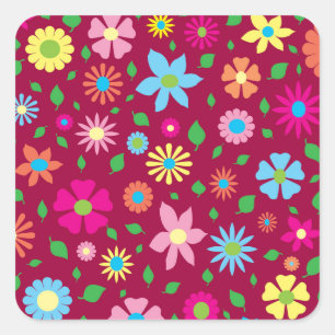 Colorful floral art square sticker