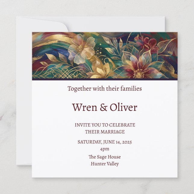 Colorful Floral Art Wedding Invitation (Front)