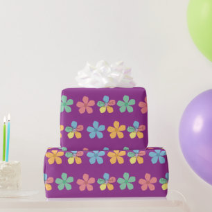 Colorful Floral Autism Different Not Less Purple Wrapping Paper
