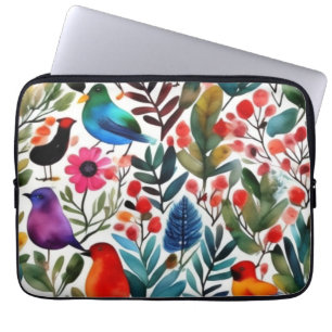 Colorful floral birds laptop sleeve