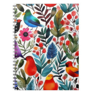 Colorful floral birds notebook
