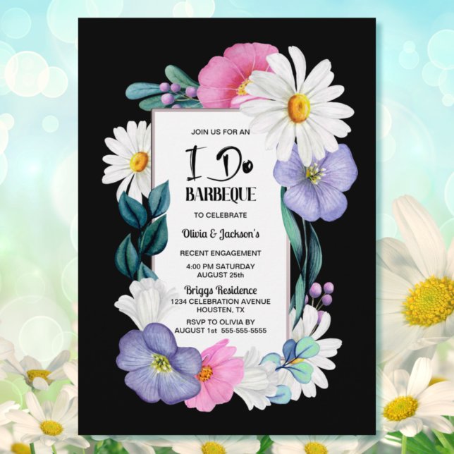 Colorful Floral Black I Do BBQ Invitation (Creator Uploaded)