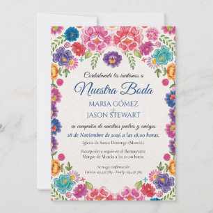 Colorful Floral Botanical Fiesta Spanish Wedding Invitation