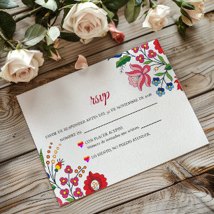 Colorful Floral Botanical Modern Spanish Wedding RSVP Card