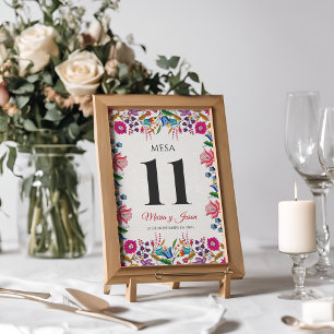Colorful Floral Botanical Modern Spanish Wedding Table Number