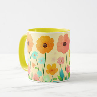 Colorful Floral, Bright Pattern Vibrant Folk Flowe Mug