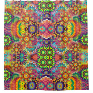 Colorful Floral Design Bouquet Mandala Pattern Shower Curtain