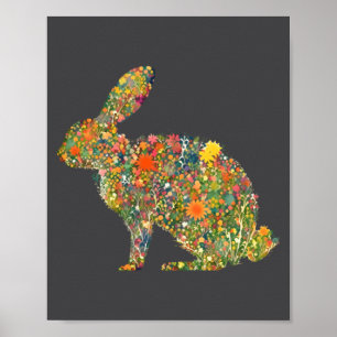 Colorful Floral Easter Bunny Spring Flower Rabbit  Poster