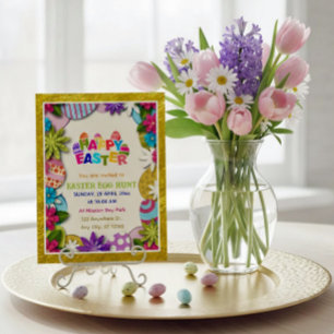 Colorful Floral Easter Egg Hunt 3D paper-cut style Postcard