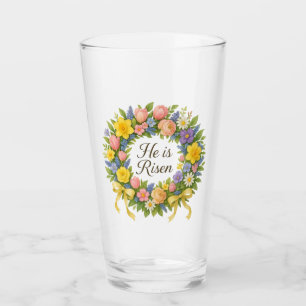 Colorful Floral Easter He is Risen wreath Glass