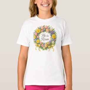 Colorful Floral Easter He is Risen wreath T-Shirt