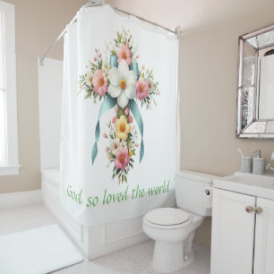 Colorful Floral Easter/Spring Cross Shower Curtain