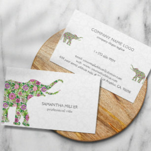 Colorful Floral Elephant Illustration Business Card