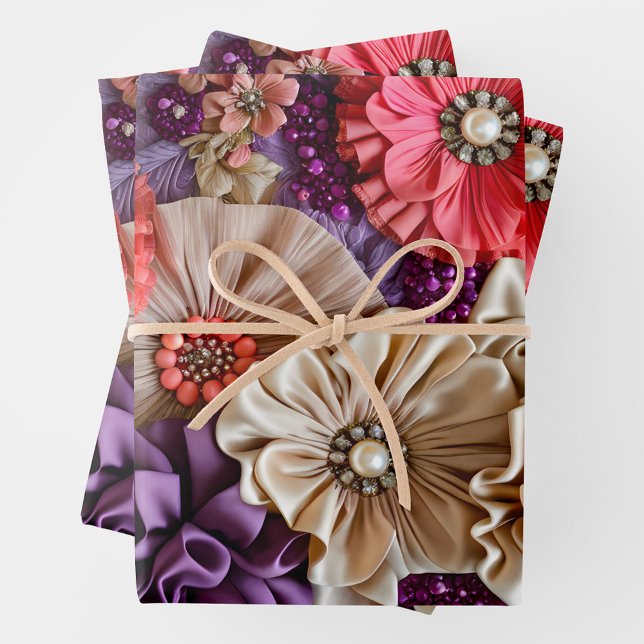 Colorful Floral Fabric Art Wrapping Paper Sheets (Creator Uploaded)