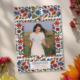Colorful Floral Fiesta Embroidery Photo Graduation Announcement
