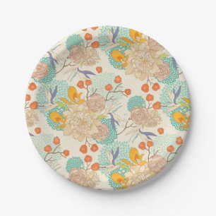 Colorful Floral Garden Pattern Paper Plate