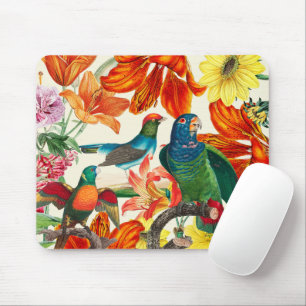 Colorful floral garden with beautiful birds  mouse pad