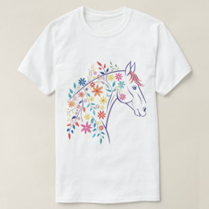 Colorful Floral Horse T-Shirt - Artistic Equine Wi