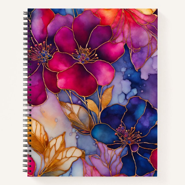 Colorful Floral Ink Art Spiral Notebook (Front)