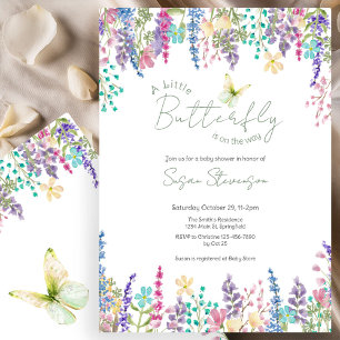 Colorful Floral Little Butterfly Baby Shower Invitation