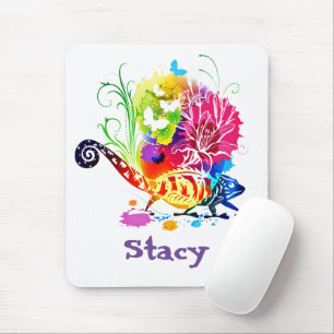 Colorful floral lizard mouse pad