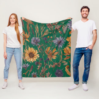 Colorful floral motif fleece blanket