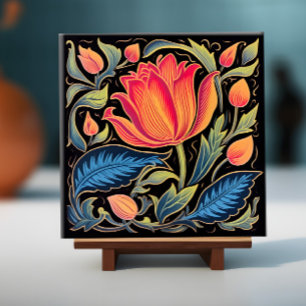 Colorful Floral on Black Tile