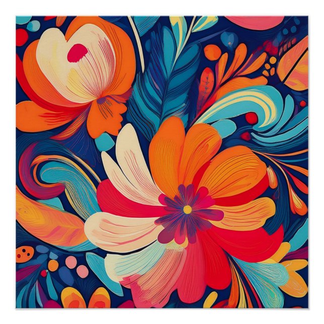 Colorful Floral Pattern – Artistic Flower Design Poster (Front)