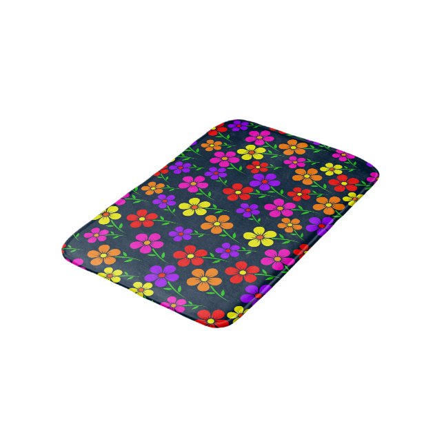 Colorful Floral Pattern Bath Mat (Angled)