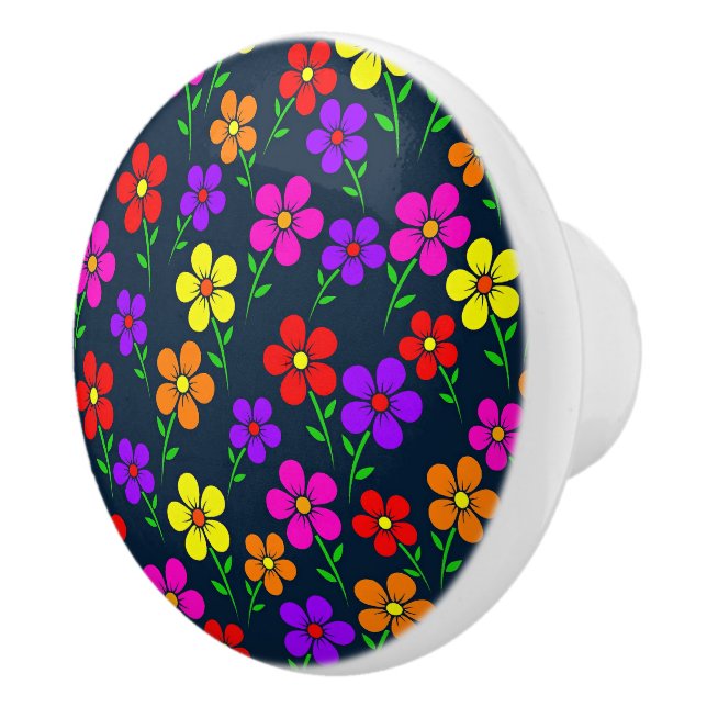Colorful Floral Pattern Ceramic Knob (Right)