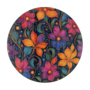 Colorful Floral Pattern Decorative Vibrant Home Cutting Board