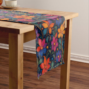 Colorful Floral Pattern Decorative Vibrant Home Short Table Runner