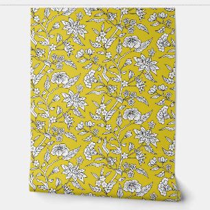 Colorful Floral Pattern   Mustard Yellow Gold Wallpaper